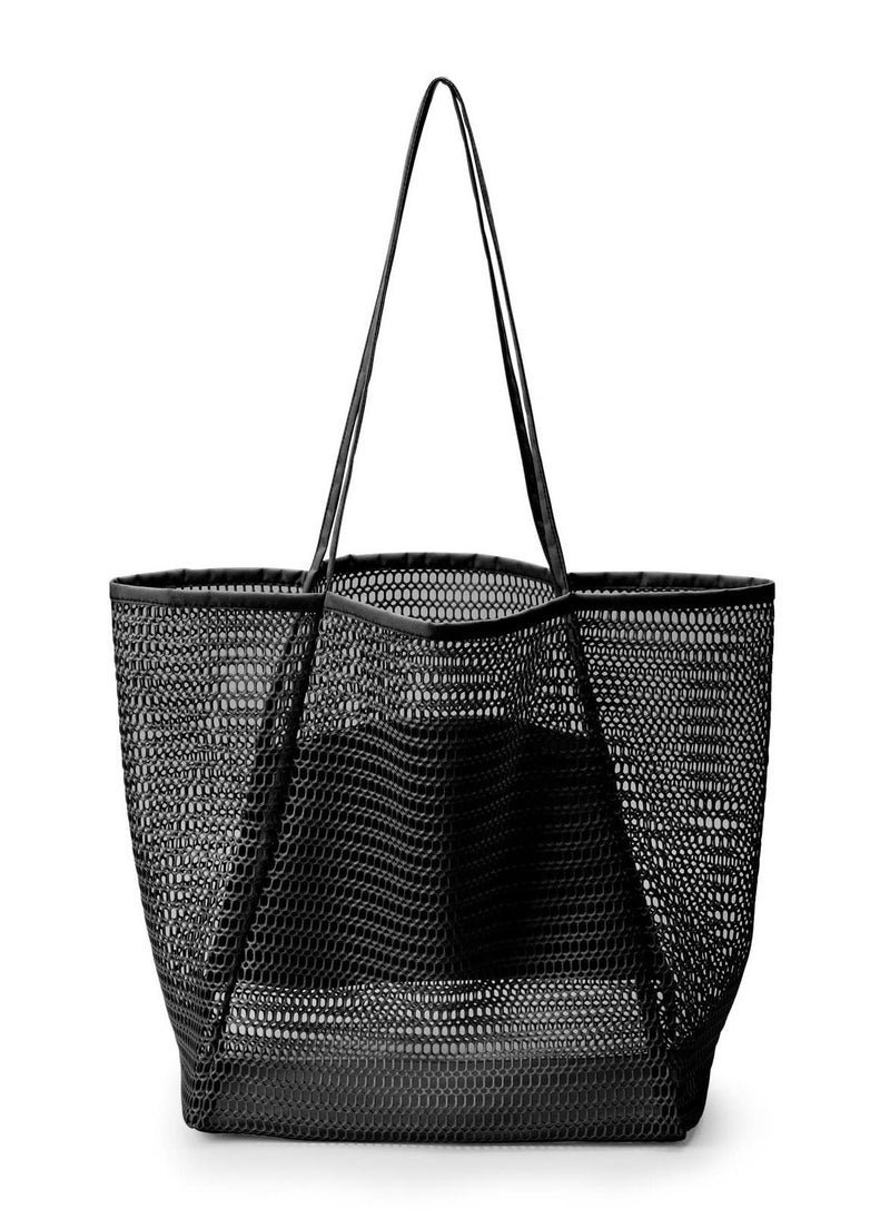 Tote Bag Large Summer Beach Bag, Mesh Tote Bag for Ladies and Girls, Shopping Bag Reusable, Large Casual Shoulder Bag with Zipper Inner Pocket for Travel Daily Pool Gym Picnic, Lightweight Grocery Bag