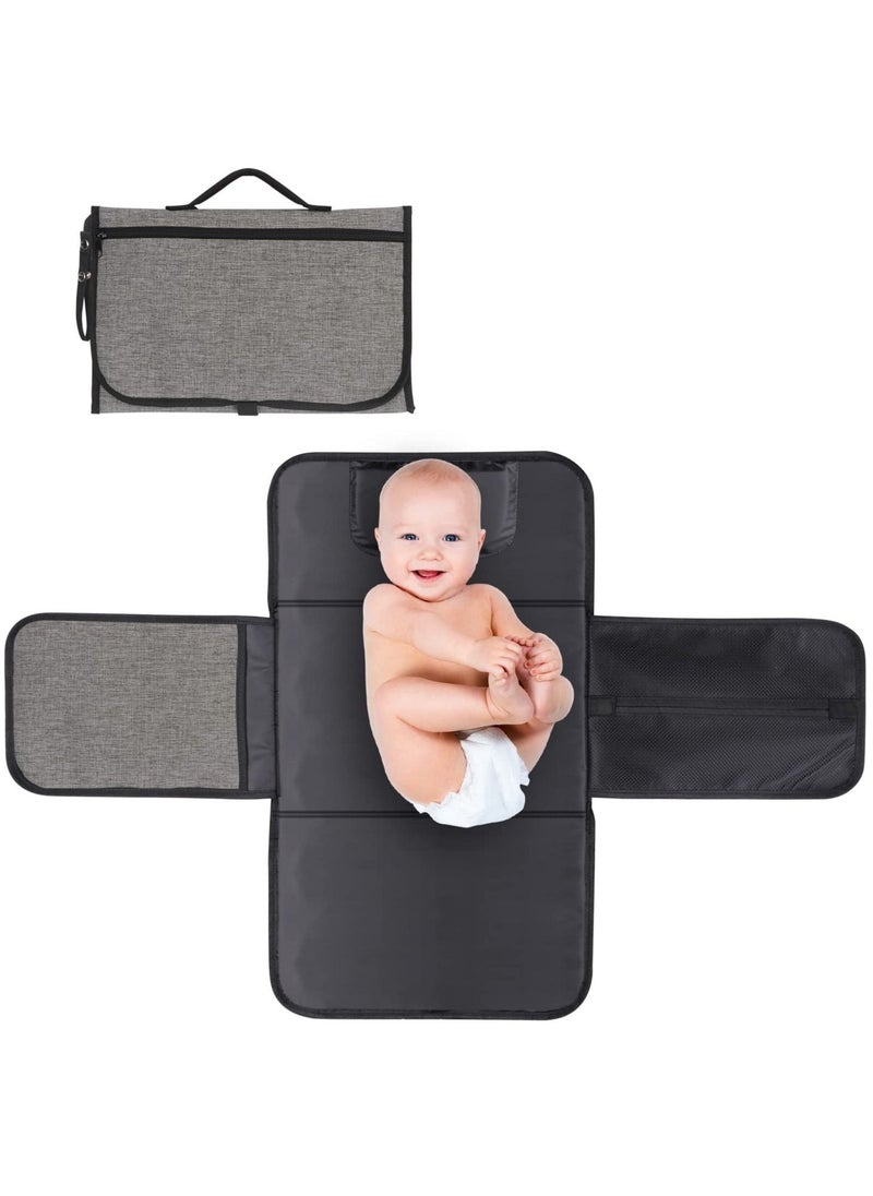 Portable Changing Pad for Baby, Portable Diaper Changing Pad, Waterproof Travel Changing Pad with Wipes Pocket and Diaper Pocket, Baby Stuff, Newborn kinds, Baby Shower Gifts Grey