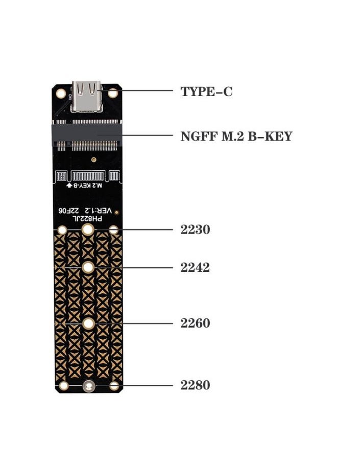 NGFF M.2 Bkey SATA Hard Disk SSD To USB3.1 Type-C / USB-C Expansion Card Conversion Board(Black)