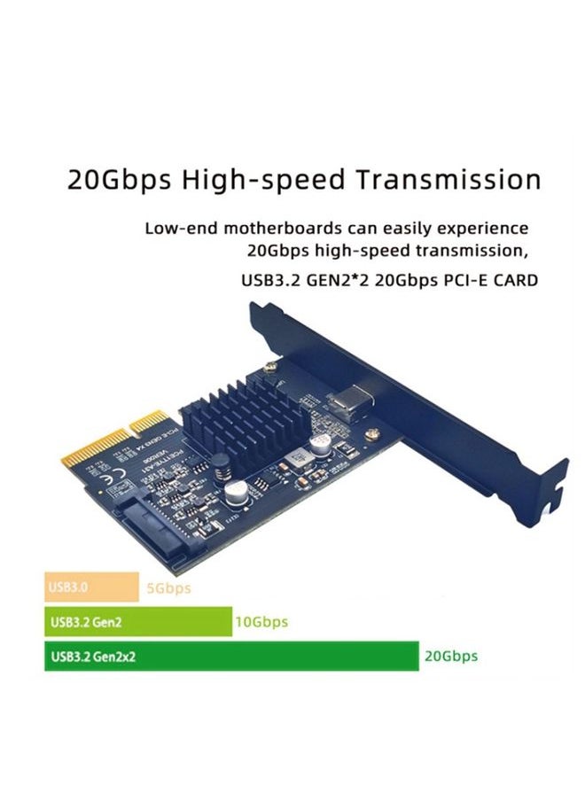 PCI-E 4X To  USB3.2 Gen2x2 Type-C 20Gbps SATA Expansion Card Asmedia ASM3242 Chip