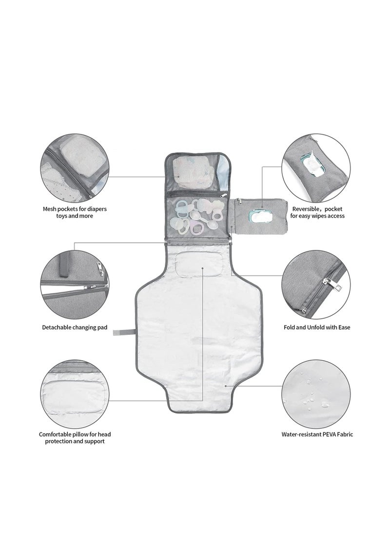 Baby Changing Pad Multifunctional Newborn Bag with Wipes Pocket Waterproof Portable Travel Infant Changing Diaper Mat Compact Diaper Changing Mat Kit for Mom Dad Baby Shower Gifts