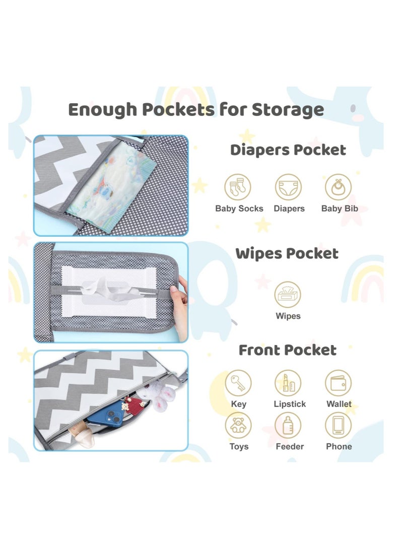 Baby Portable Diaper Changing Pad, Baby Changing Pad & Diaper Changer Travel Bag, Smart Design Baby Changing Mat, Waterproof Travel Diaper Changing Kit, Gifts for Baby Shower (Grey Wave)