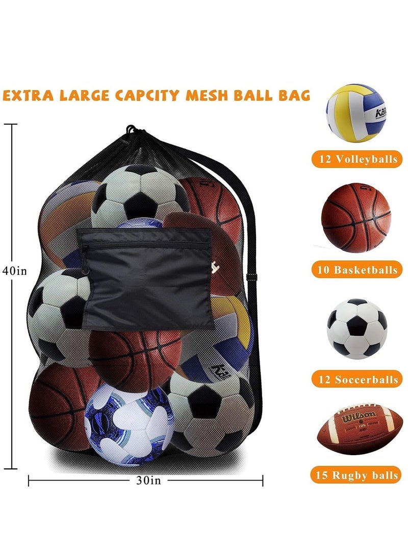 Mesh Ball Bags, Heavy Duty Sports Ball Bag with Adjustable Strap, Drawstring Extra Large Soccer Ball Bag Work for Coach, Basketball,Football, Volleyball,BaseBall and Swimming Gears