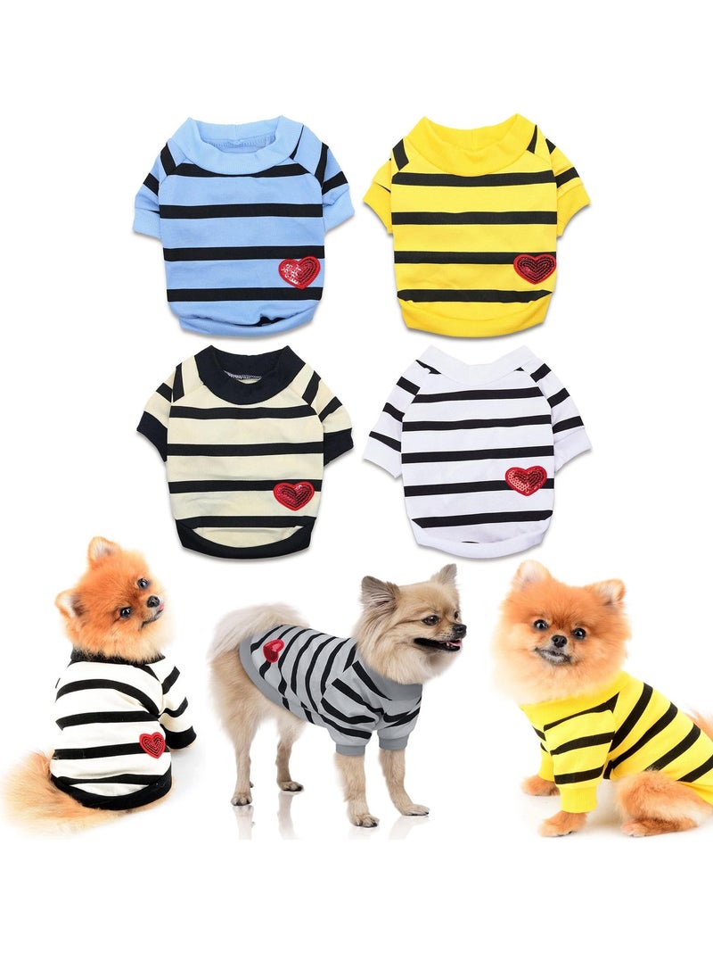 Dog Clothes for Small Dogs 4Pcs Striped Pet T-Shirts Summer Cotton Puppy Shirt Top for Small Medium Dogs Cats