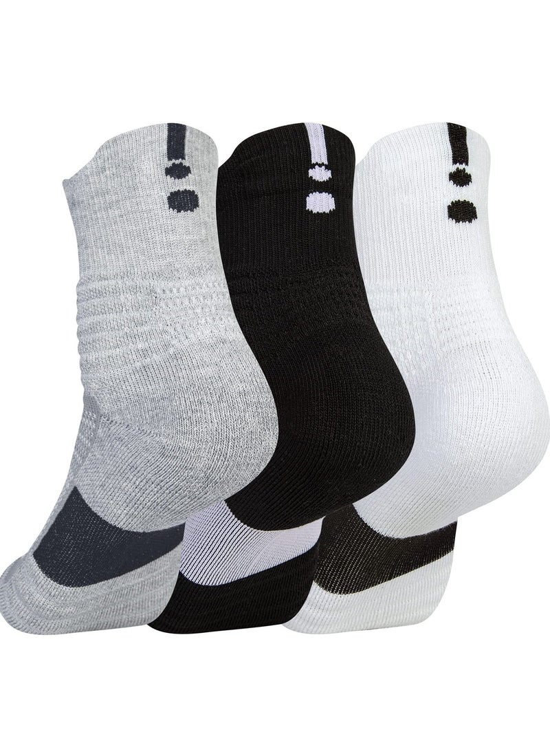 Basketball Socks, Men's Sports Socks Thickened Mid Tube Badminton Socks Running Socks Outdoor Elite Socks, Sweat Absorbing Non-Slip Basketball Socks for Teens and Adults (3 Pairs)