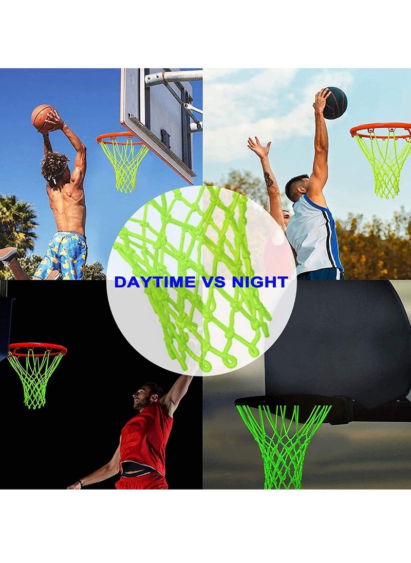 Nightlight Basketball Net Luminous Outdoor Portable Sun Powered Sports Nylon Basketball Net, Heavy Duty Basketball Net Replacement.12 Loops Standard Size Night Basketball Sports Gift