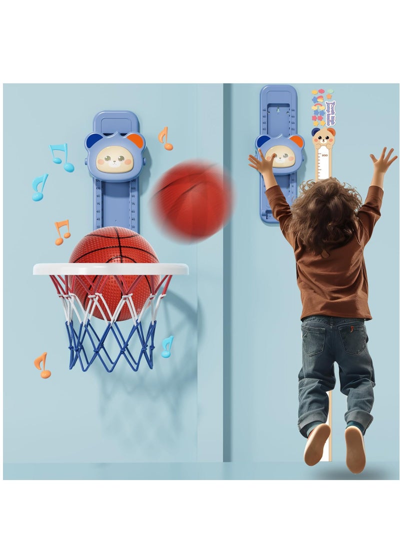 Basketball Hoop Wall Mounted,Mini Basketball Hoop for Toddlers Boys Age 3-5, Adjustable Height, Voice Touch High Jump Counter for Kids, Space-Saving,Toddler Toys Age 4-7, Birthday Gifts for Boys 4-6