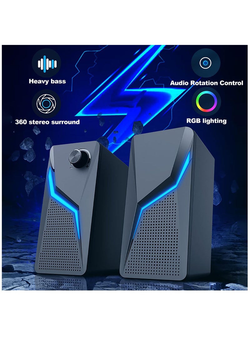 Computer Speakers, PC Gaming Speakerswith Enhanced Bass and Volume Control, Stereo 2.0 USB Powered 3.5mm AuxMultimedia Speakers for Laptop Desktop Tablets Phone