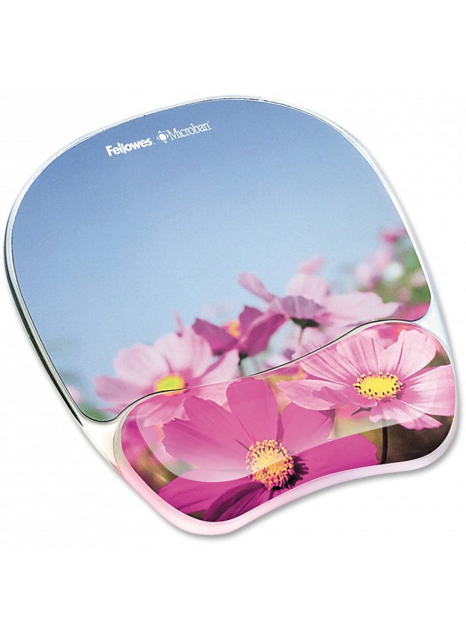 Fellowes Photo Gel Mouse Pad and Wrist Rest with Microban Protection, Pink Flowers (9179001)