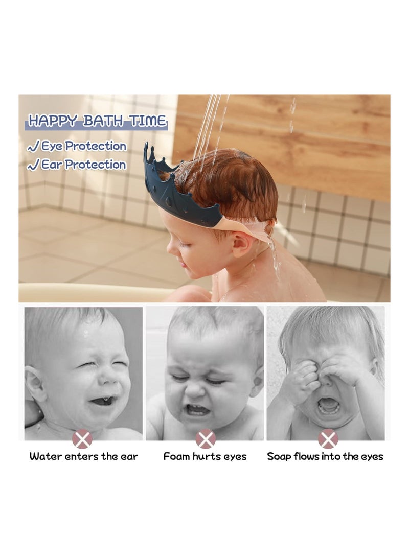 Baby Shower Cap Shield, Shower Cap for Kids, Visor Hat for Eye and Ear Protection for 0-9 Years Old Children, Cute Crown Shape Makes The Baby Bath More Fun (Blue)