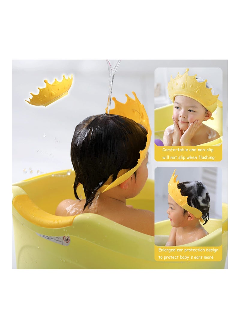 Baby Shower Shampoo Cap Shield,  Lsolate for Kids, Visor Hat Eye and Ear Protection 0-9 Years Old Children, Cute Crown Shape Makes the Bath More Fun (Yellow)