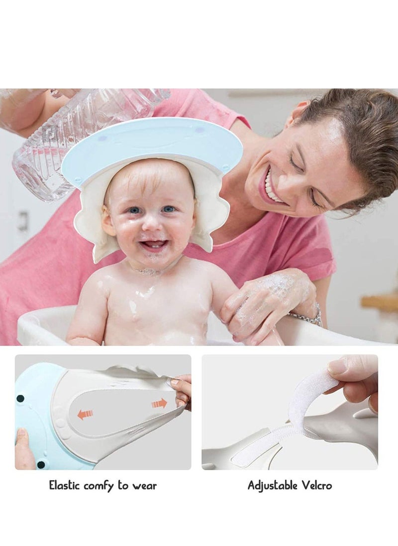 Baby Shower Cap Baby Shower Cap Visor with Ear Protection for Bathing Washing Hair, Soft Hat Adjustable Waterproof Shampoo Shower Cap for Toddler, Kids, Girls, Boys, Children (Frog Blue)