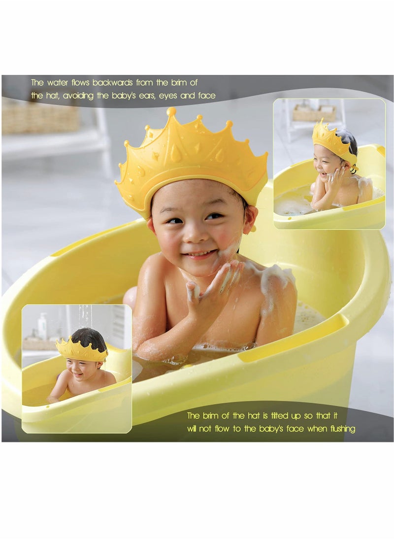 Baby Shower Shampoo Cap Shield,  Lsolate for Kids, Visor Hat Eye and Ear Protection 0-9 Years Old Children, Cute Crown Shape Makes the Bath More Fun (Yellow)