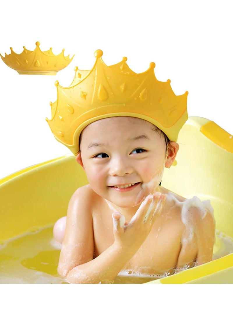 Baby Shower Shampoo Cap Shield,  Lsolate for Kids, Visor Hat Eye and Ear Protection 0-9 Years Old Children, Cute Crown Shape Makes the Bath More Fun (Yellow)