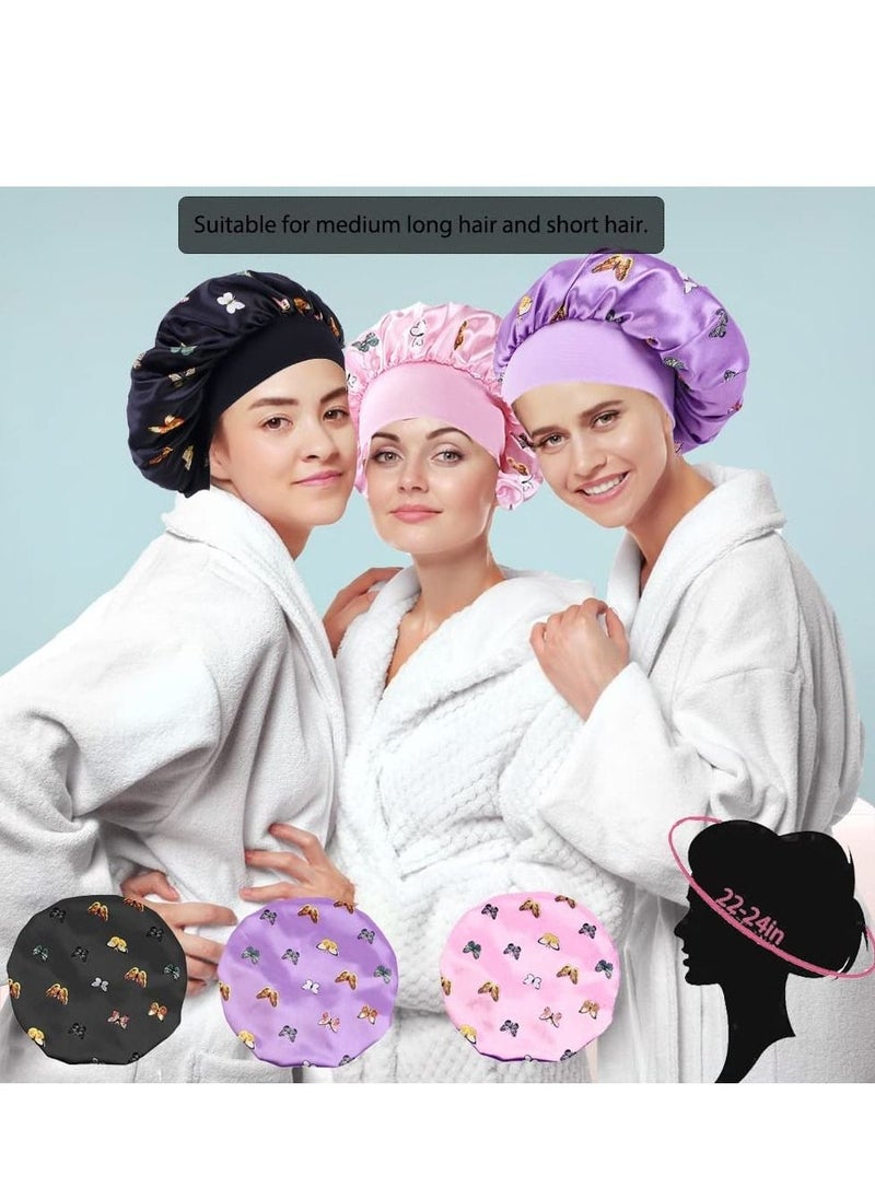 Silk Bonnet, Night Sleep Cap No Tight Bathroom Cap Hairdressing Cap Soft and Comfortable Without Hurting Hair for Women Girls, Sleeping Hair Care, Head Cover Elastic Hat 3PCS