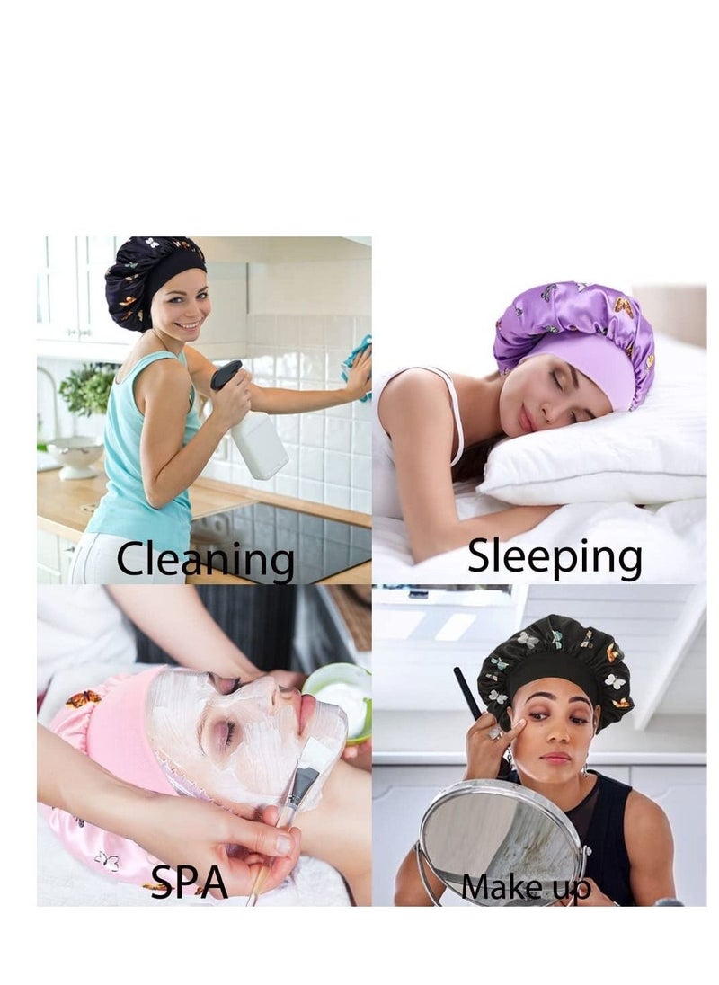 Silk Bonnet, Night Sleep Cap No Tight Bathroom Cap Hairdressing Cap Soft and Comfortable Without Hurting Hair for Women Girls, Sleeping Hair Care, Head Cover Elastic Hat 3PCS