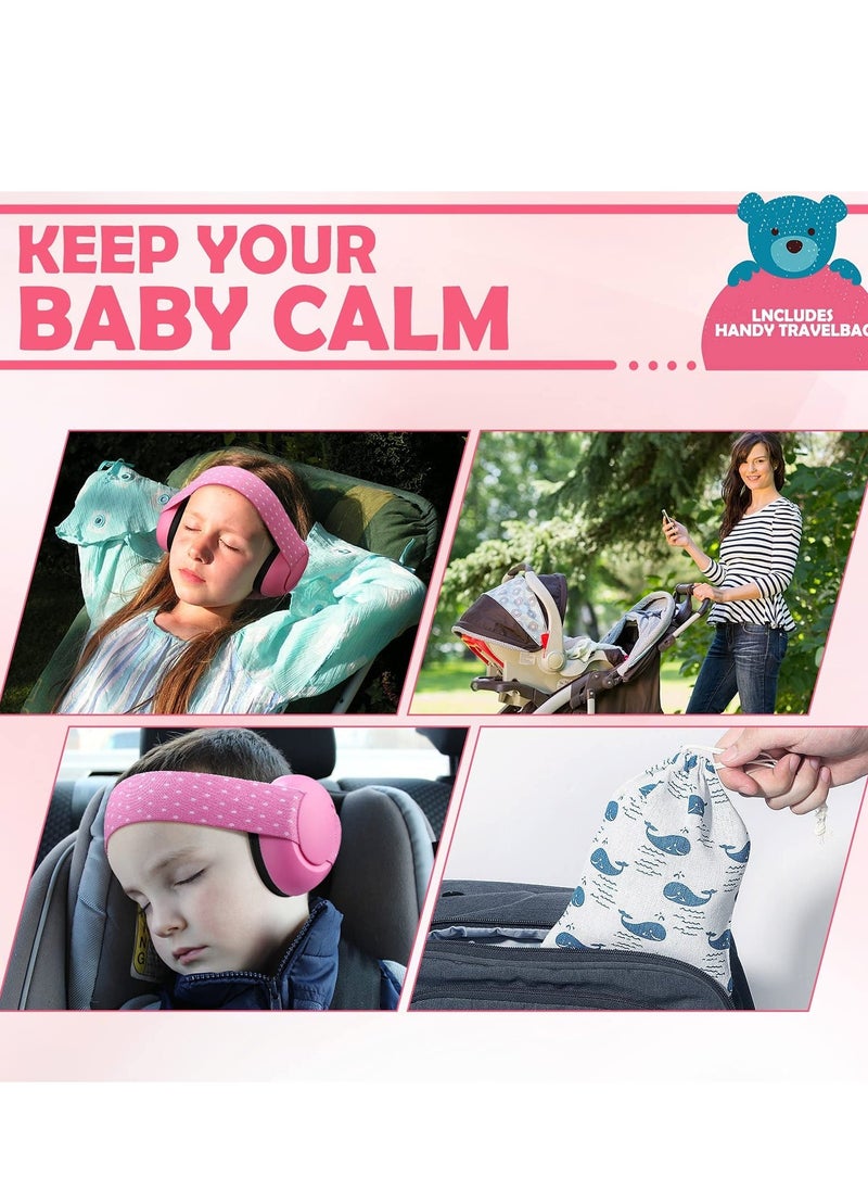 Baby Earmuf, 2-24 Months Adjustable Baby Ear Protection Earphones Noise Reduction Earmuf with Cloth Bag Soundproofing for Newborns Pink