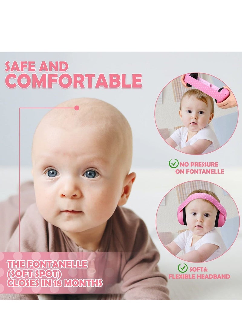 Baby Earmuffs, 2-24 Months Adjustable Baby Ear Protection Earphones Noise Reduction Earmuffs with Cloth Bag Soundproofing for Newborns (Pink)