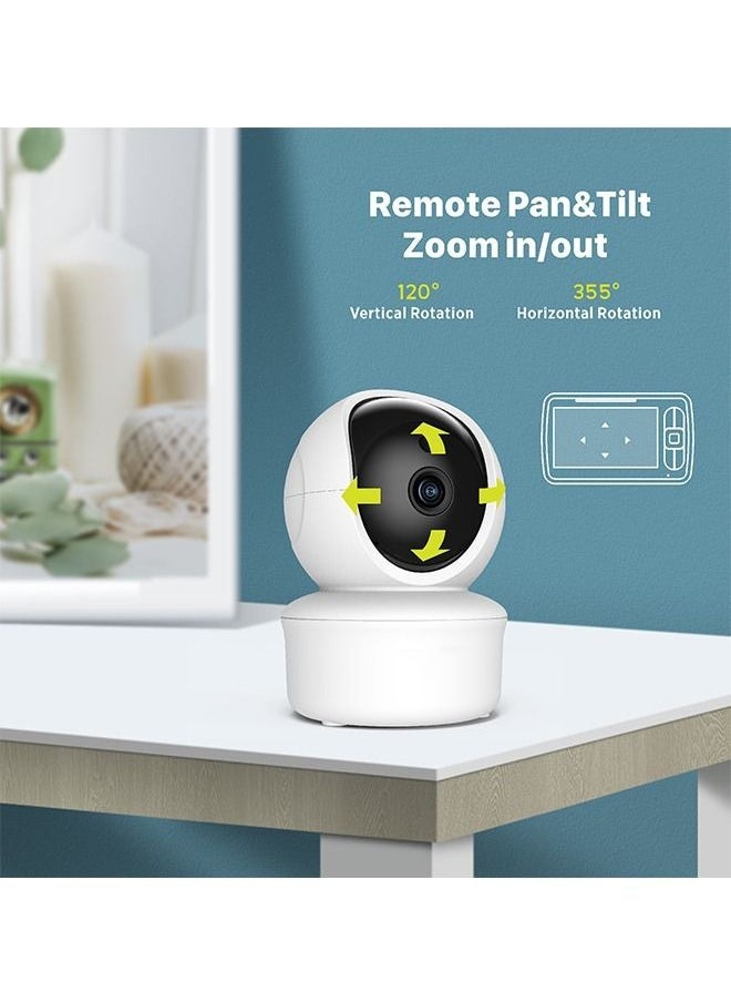 Baby Monitor with Camera and Audio, 5''Display with 3000mah Battery, Pan-Tilt-Zoom Video, Night Vision, 2-Way Talk, Temperature, Lullabies Playing and 960ft Range, Ideal for Gift