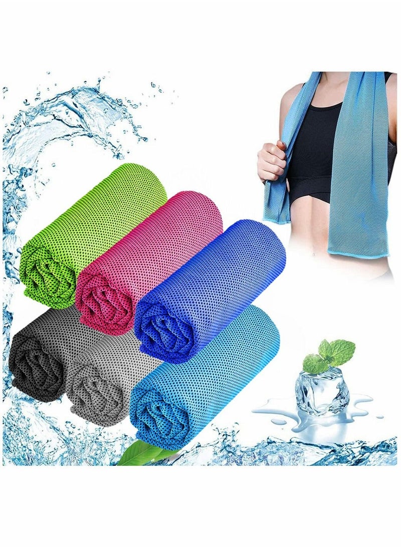 Cooling Towels 6 Pack Ice Towel 30 * 80 cm Mesh Cooling Towel Soft Breathable Chilly Towel for Neck Microfiber Towel for Yoga Golf Sport Running Gym Workout Camping Fitness