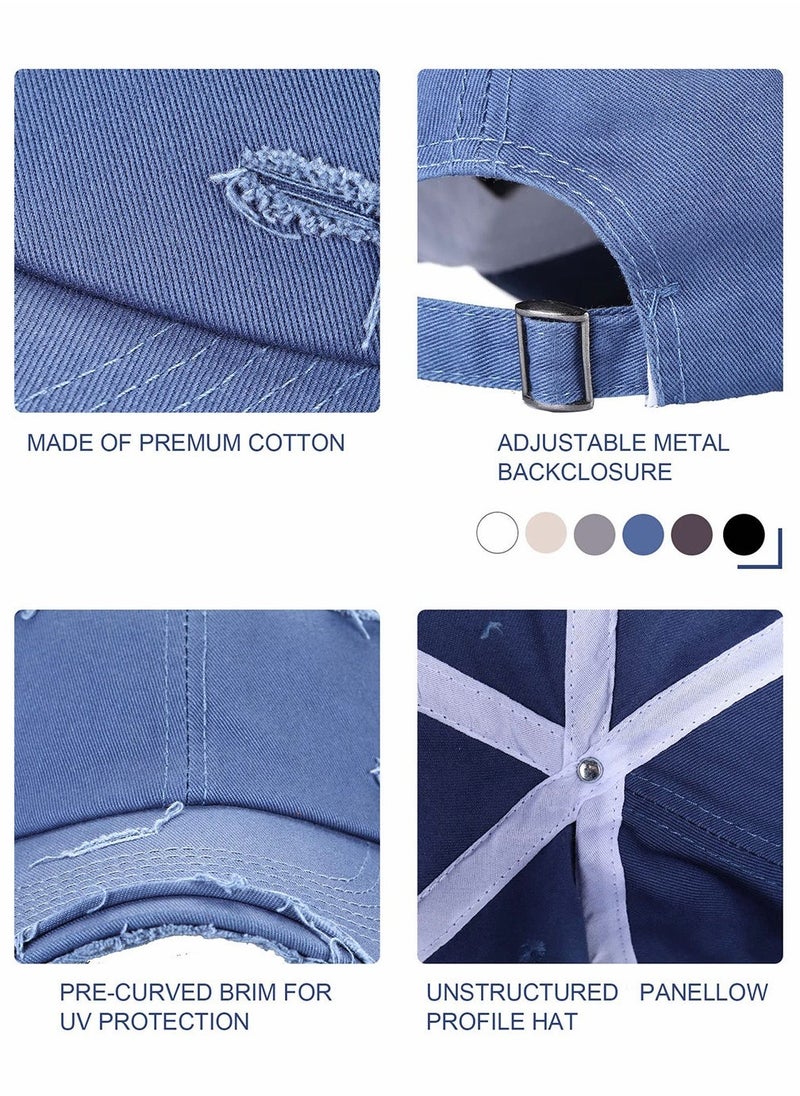 Blue Vintage Distressed Hat Washed Baseball Cap Adjustable Cotton Dad Hat for Men Women