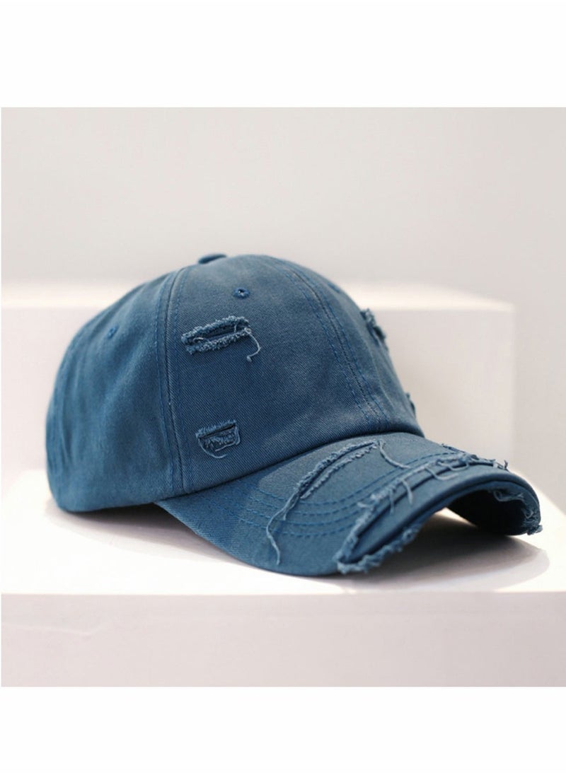 Blue Vintage Distressed Hat Washed Baseball Cap Adjustable Cotton Dad Hat for Men Women