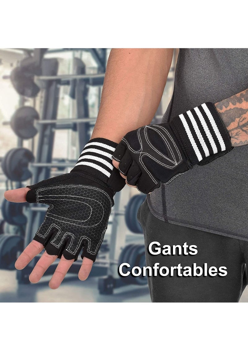 Gym Gloves, Lightweight Breathable Workout Gloves with Wrist Wrap Support for Men & Women, No-Slip Silicone Padded Palm Protection, Training Gloves for Weightlifting, Fitness, Hanging, Pull Ups, L