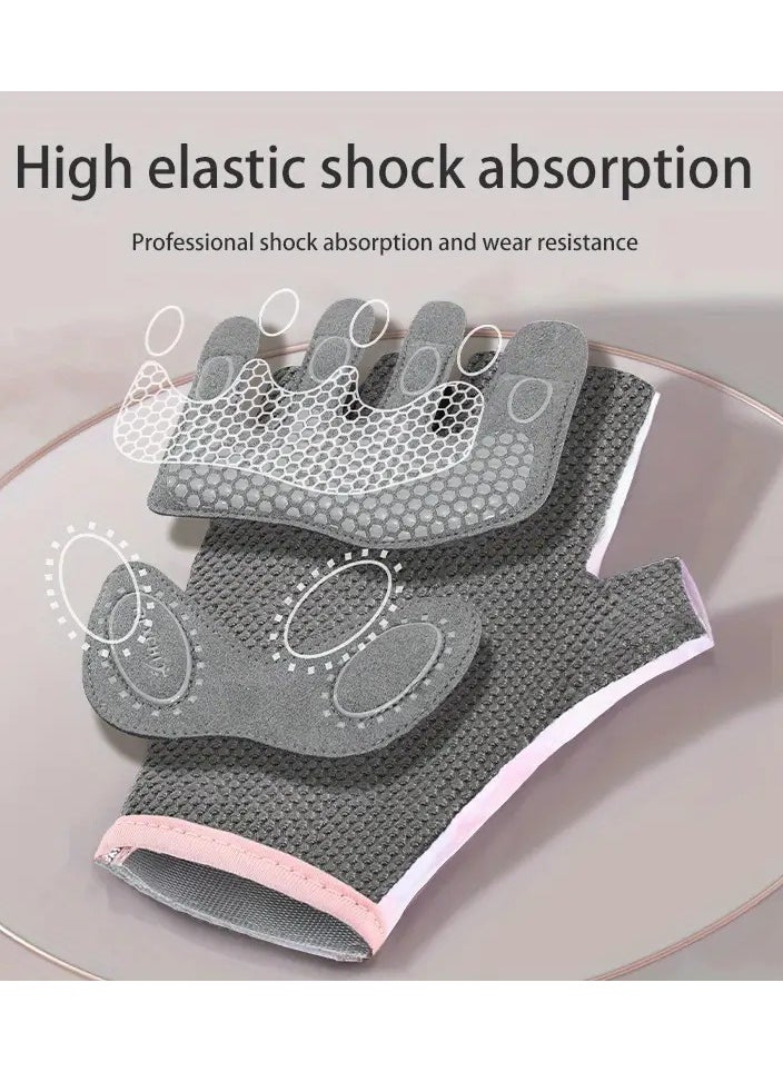 Gym Gloves Weight Lifting Gloves for Women, Fingerless Antislip Silicone Breathable Training Gloves Extra Grip Palm Protection Workout Gloves for Rowing Pull-Ups Exercise Fitness Cycling