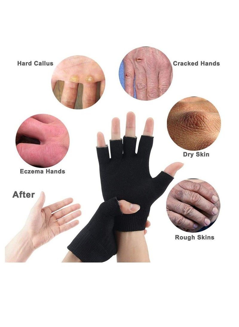 Moisturizing Spa Gloves Fingerless Black Gel Moisturizing Gloves Day Night Instantly Repair Eczema Dry Rough and Cracked Hands Thermoplastic Gel Lining with Essential Oils and Vitamins E