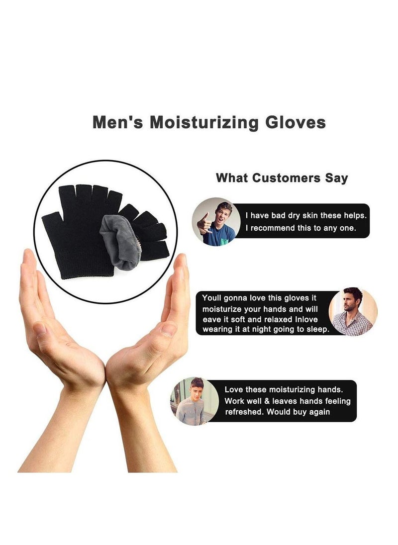 Moisturizing Spa Gloves Fingerless Black Gel Moisturizing Gloves Day Night Instantly Repair Eczema Dry Rough and Cracked Hands Thermoplastic Gel Lining with Essential Oils and Vitamins E