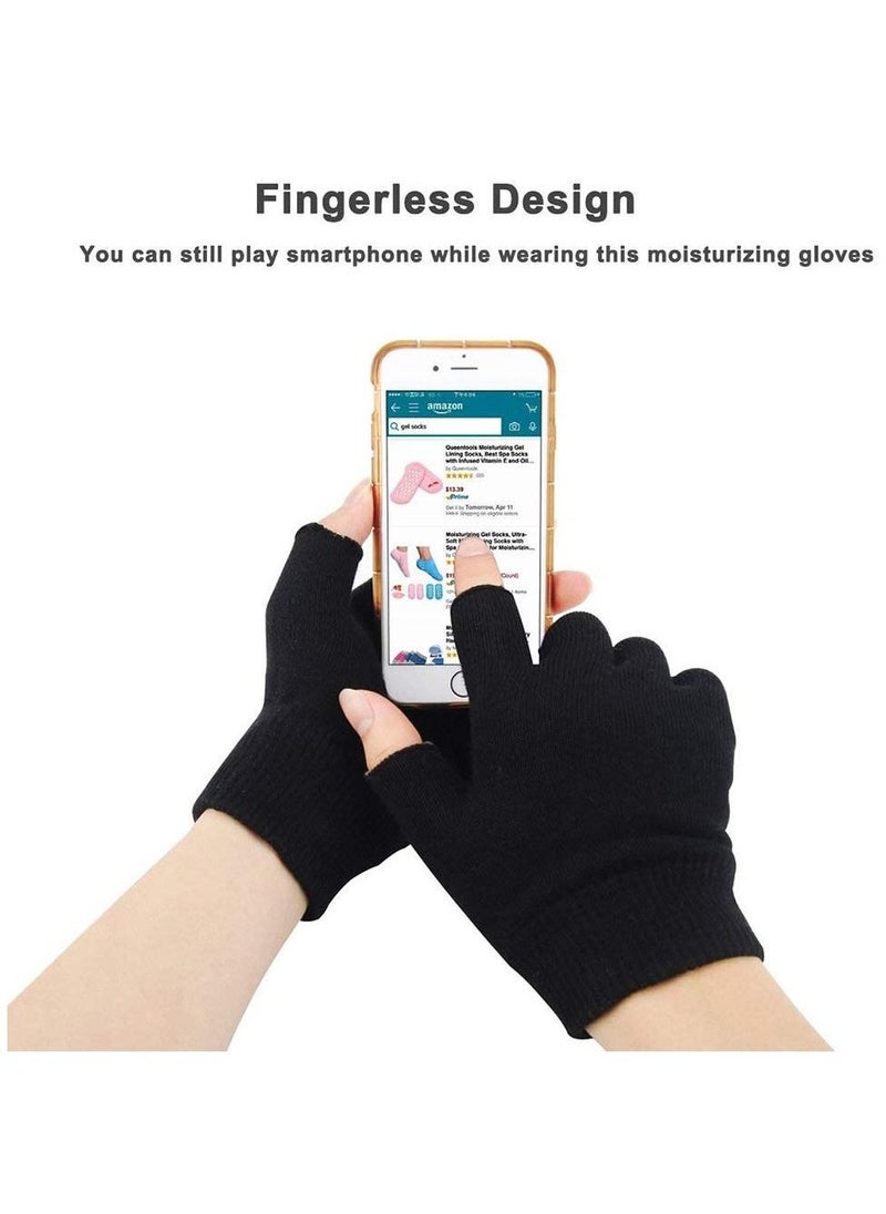 Moisturizing Spa Gloves Fingerless Black Gel Moisturizing Gloves Day Night Instantly Repair Eczema Dry Rough and Cracked Hands Thermoplastic Gel Lining with Essential Oils and Vitamins E