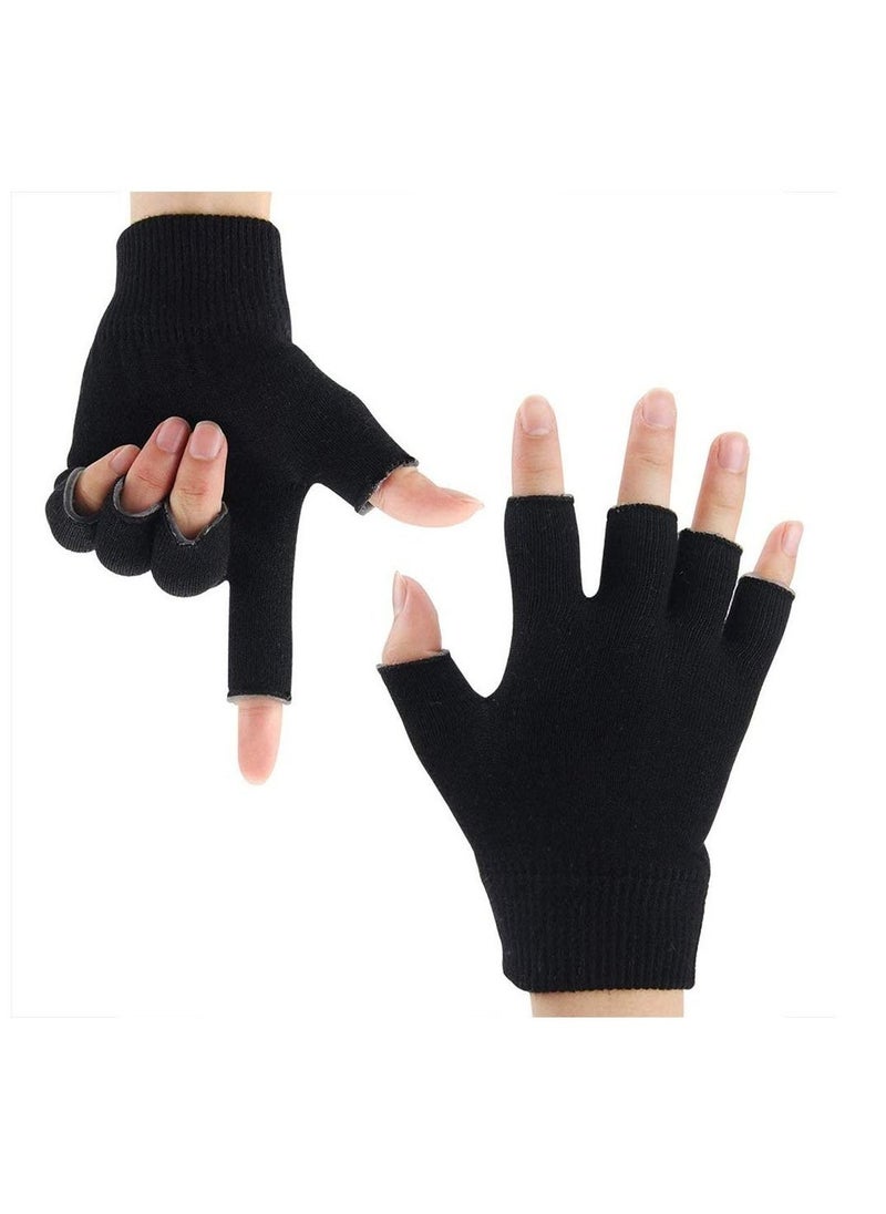 Moisturizing Spa Gloves Fingerless Black Gel Moisturizing Gloves Day Night Instantly Repair Eczema Dry Rough and Cracked Hands Thermoplastic Gel Lining with Essential Oils and Vitamins E