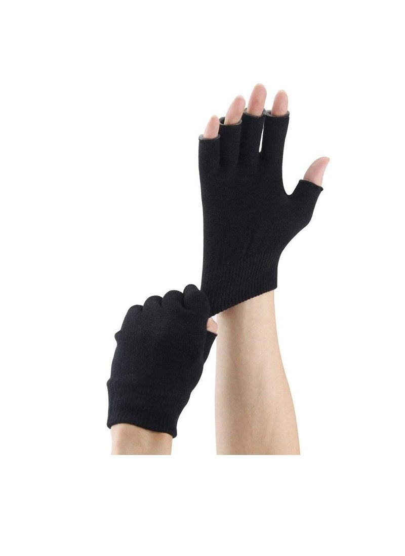 Moisturizing Spa Gloves Fingerless Black Gel Moisturizing Gloves Day Night Instantly Repair Eczema Dry Rough and Cracked Hands Thermoplastic Gel Lining with Essential Oils and Vitamins E