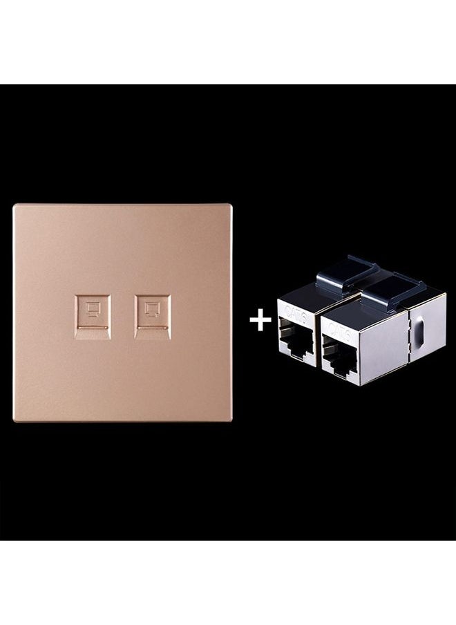 CAT.6 Shielded Pass-through Network Module, Dual Ports Panel + Shielded Pass-through (Gold)