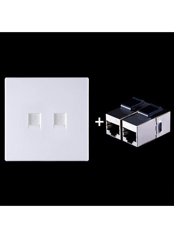 CAT.6 Shielded Pass-through Network Module, Dual Ports Panel + Shielded Pass-through (White)