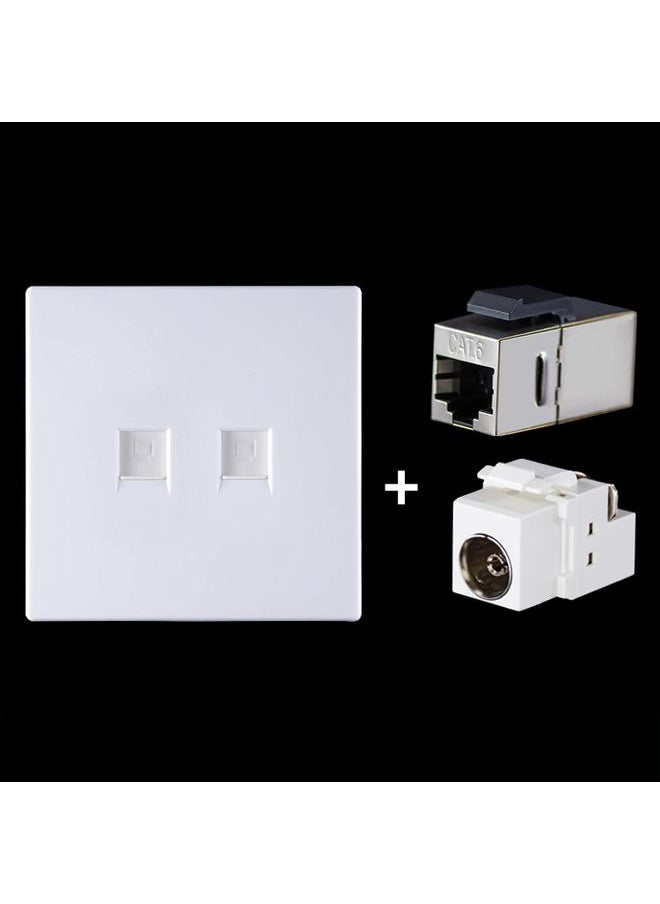 CAT.6 Shielded Pass-through Network Module, Dual Ports Panel + Shielded Pass-through + TV Socket (White)