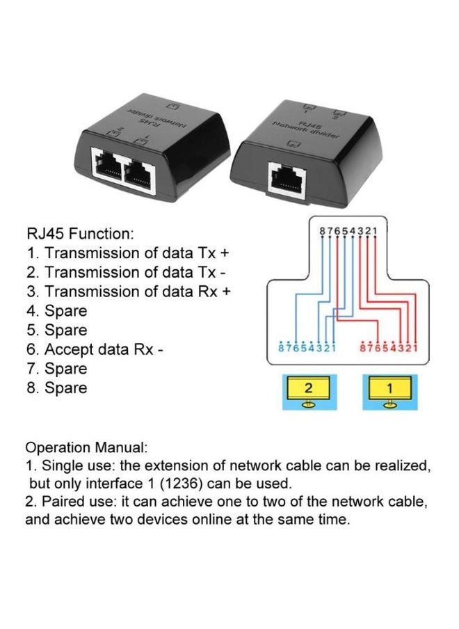 RJ45 to 2 x RJ45 Ethernet Network Coupler Thunder Lightning Protection (Black)