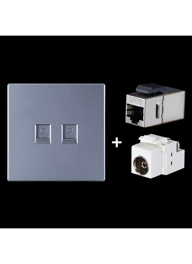 CAT.6 Shielded Pass-through Network Module, Dual Ports Panel + Shielded Pass-through + TV Socket (Grey)