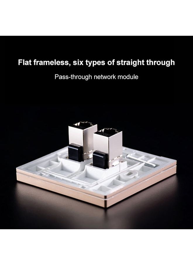 CAT.6 Shielded Pass-through Network Module, Dual Ports Panel + Shielded Pass-through + TV Socket (Grey)