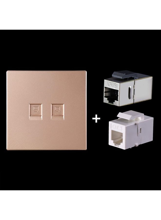 CAT.6 Shielded Pass-through Network Module, Dual Ports Panel + Shielded Pass-through + Telephone Socket (Gold)