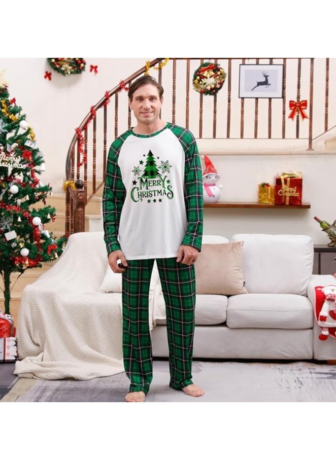 Christmas Family Matching Pajamas Classical Nightwear Sleepwear Sets Long Sleeve Pjs for for Adults Kids and Baby Holiday Xmas Sleepwear Set (Men)