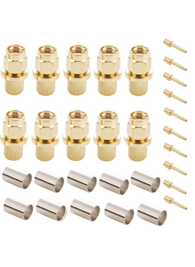 10 PCS LMR300 5D-FB Gold Plated RP-SMA Male Plug Pin Crimp RF Connector Adapter