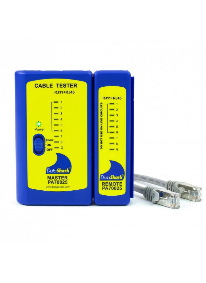 DataShark PA70025 Network Cable Tester | Cable Mapper, Check Continuity | LAN (RJ45) & Telephone (RJ11 RJ12 RJ14) | Test Patch Cords or Installed Cable Runs