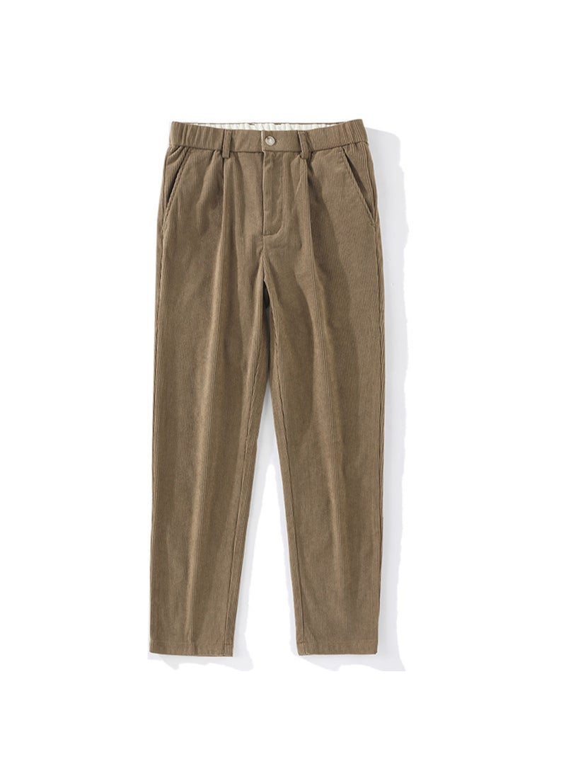 Mens Warm Corduroy Casual Winter Chinos Light khaki