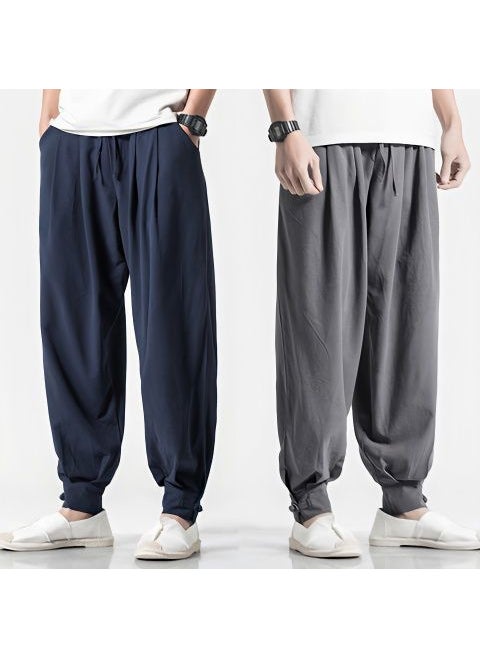 Unisex Cotton Linen Monk Pants Loose Summer Spring Grey