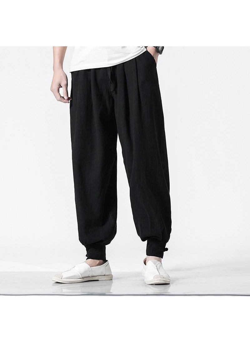 Unisex Cotton Linen Monk Pants Loose Summer Spring Grey