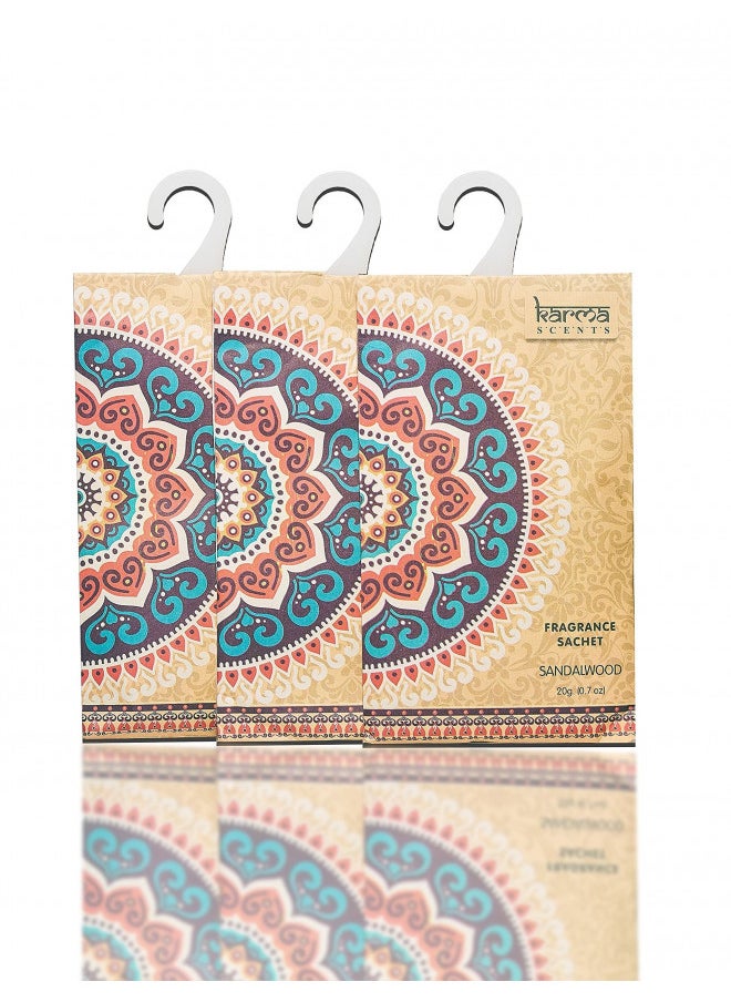 Karma Scents Premium Sandalwood Scented Sachets for Drawers, Closets and Cars, Lovely Fresh Fragrance, Lot of 12 Bags