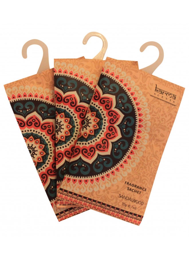 Karma Scents Premium Sandalwood Scented Sachets for Drawers, Closets and Cars, Lovely Fresh Fragrance, Lot of 12 Bags