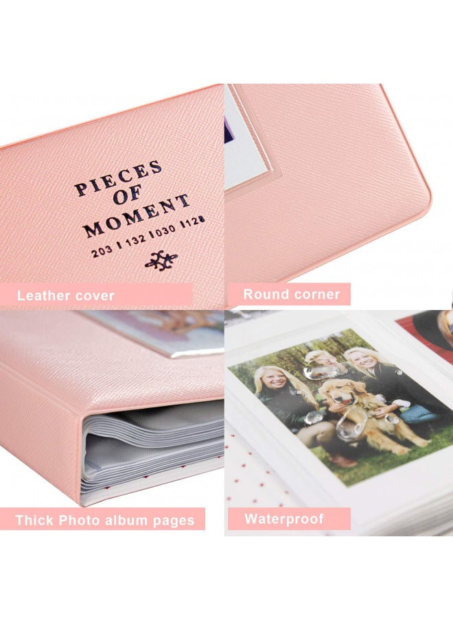 128 Pockets Mini Photo Album for Fujifilm Instax Mini 70 7s 8 8+ 9 11 25 50s 90, Polaroid Z2300, Polaroid PIC-300P Film Instant Camera & Name Card (Pink)