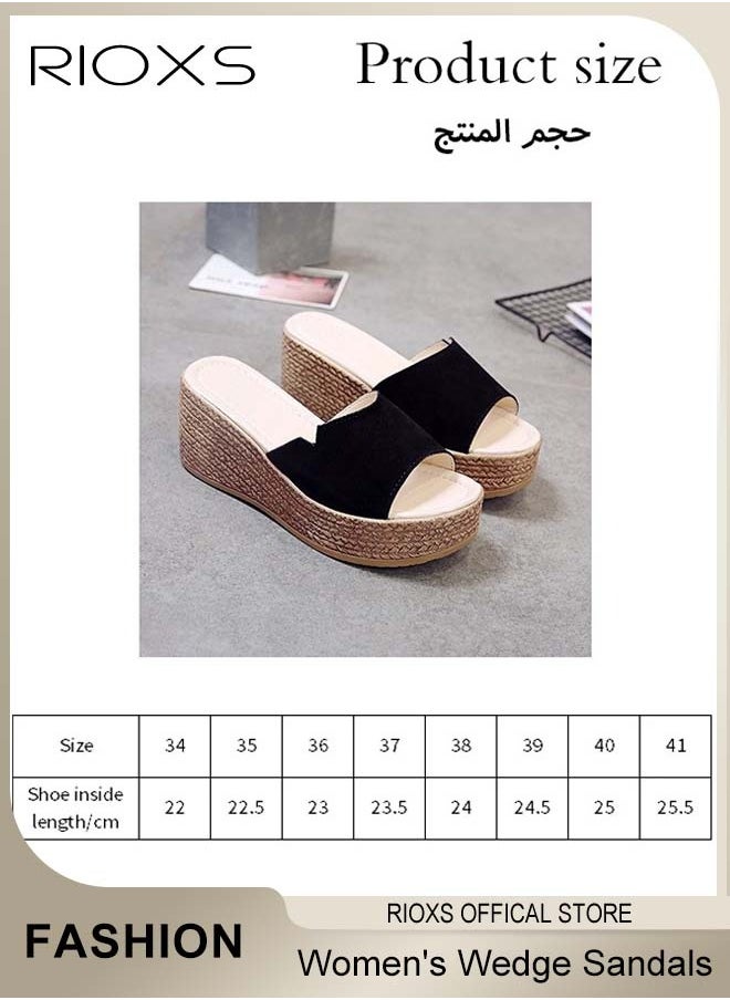 Women's Casual Wedge Slipper, Open Toe Suede Platform Sandal, Comfort Slip On Wedge Sandals, Fashion Platform Shoes, Non Slip Thick Sole Sandals With Arch Support, Beach Slide For Indoor Or Outdoor Use